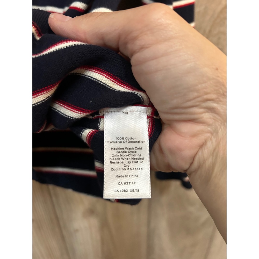 Talbots Womens Navy Striped Je t'aime Embroidered Cotton Cardigan Sweater L - Picture 3 of 4